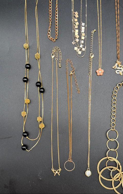 Fashion Costume Jewelry Lot of 14 Necklaces Gold & Silver Tone Mixed Styles