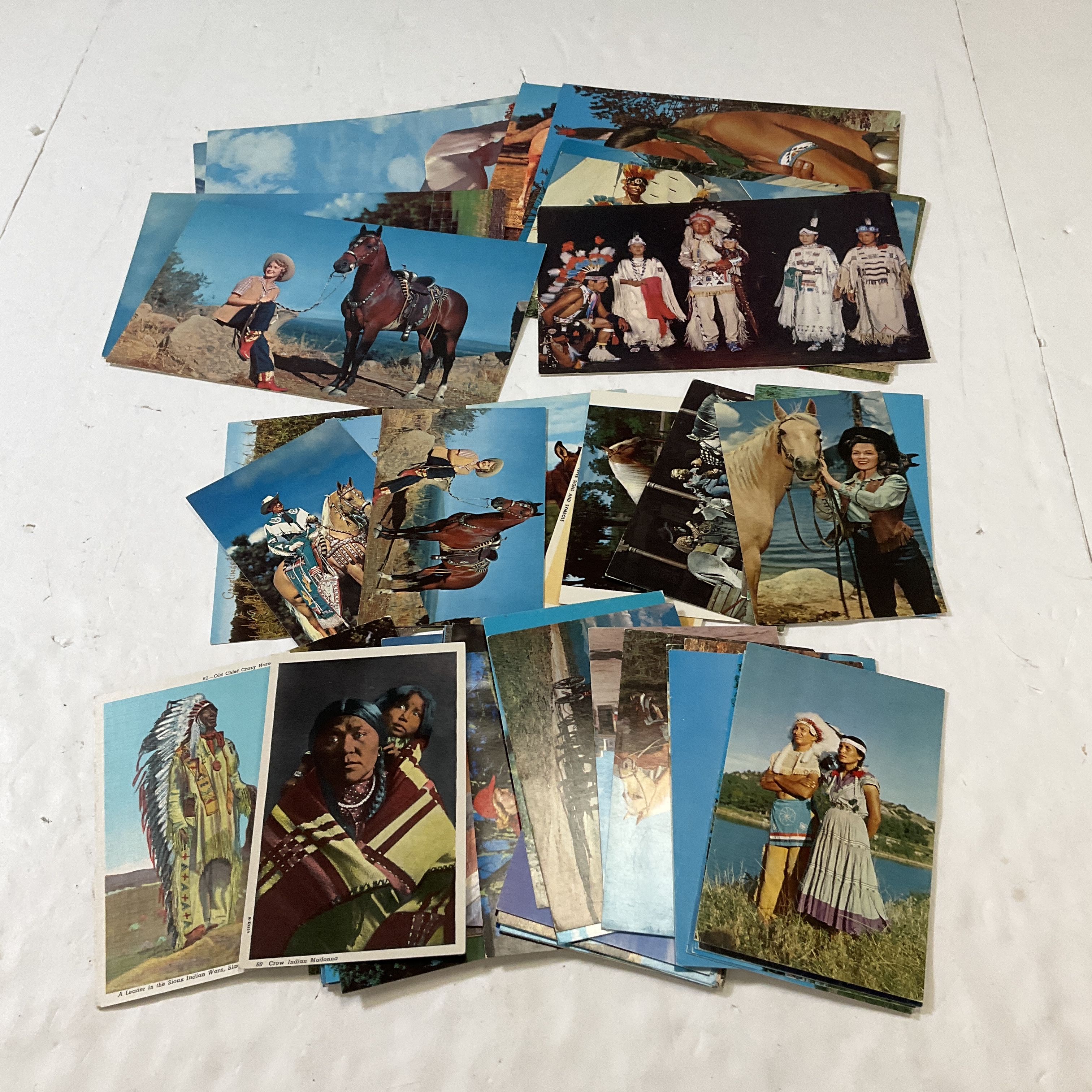 Lot Of Vintage Western Postcards Cowboy Cowgirl Horses Native Americans Unused