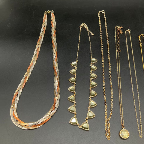 Vintage & Modern Gold Tone Costume Jewelry Lot 15 Necklaces Purple Stone Heart