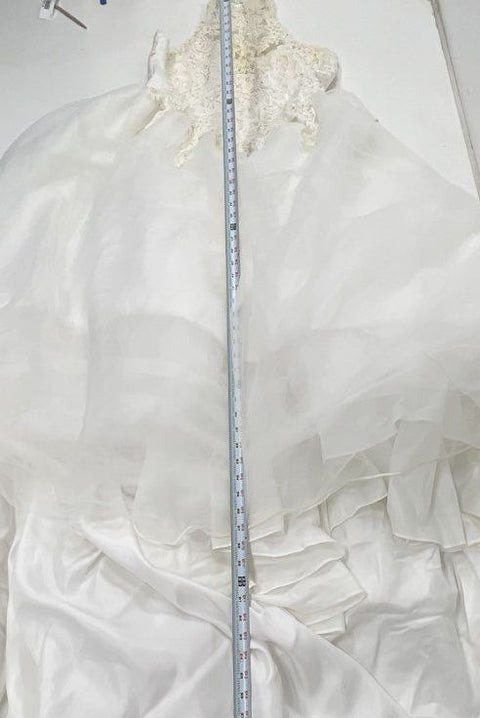 Vintage Y2K Women's White High Neck Halter Lace Beaded Wedding Dress Gown Sz 16