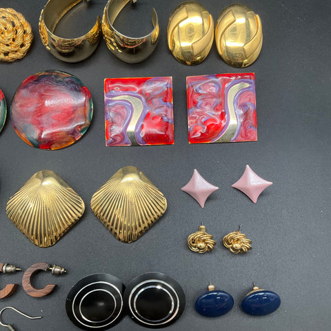 Vintage Retro Costume Jewelry Earrings Lot of 24 Pairs Gold Silver Tone Bold