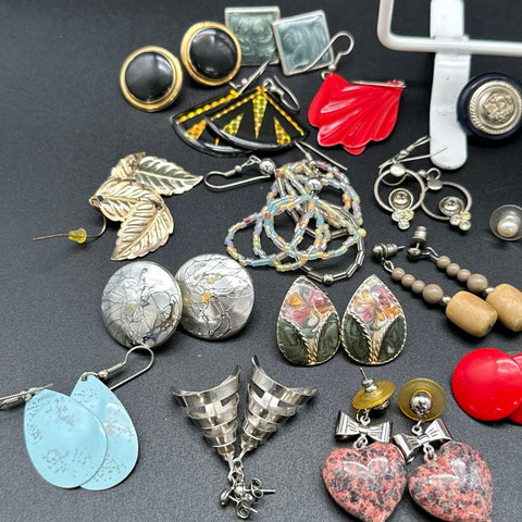 Vintage & Modern Costume Jewelry Earring Lot 50+ Pairs Studs Hoops Dangles