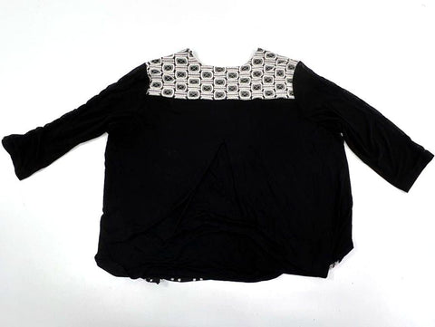 John Mark Women's Top Black Geo Embroidered V-Neck Mesh High Low Sz 3XL NWT