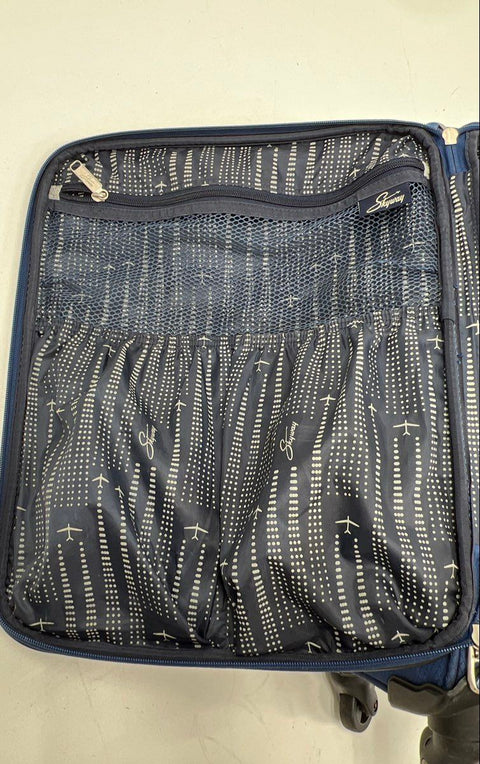 Skyway Navy Blue Fabric 4-Wheel Spinner Suitcase Travel Luggage Carry-On