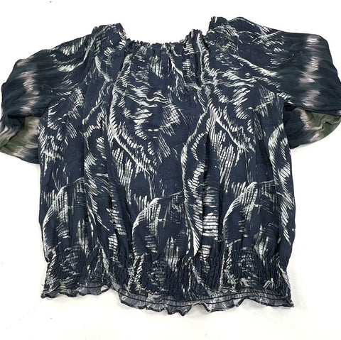 Yest Indigo Abstract Print Smocked Hem Blouson Top Women's 16 NWT