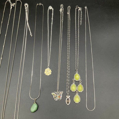 Silver Tone Fashion Necklace Lot of 10 Butterfly Floral Stone Pendant Styles