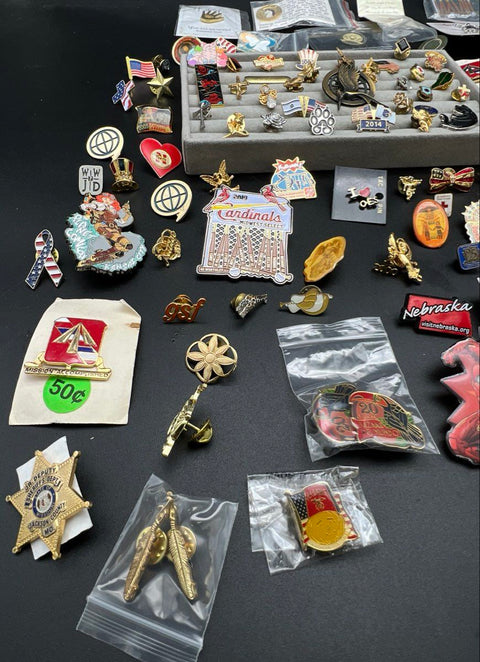 Mixed Lapel Pin Lot Vintage to Modern Military Angel Sports Marvel 1.25 lbs