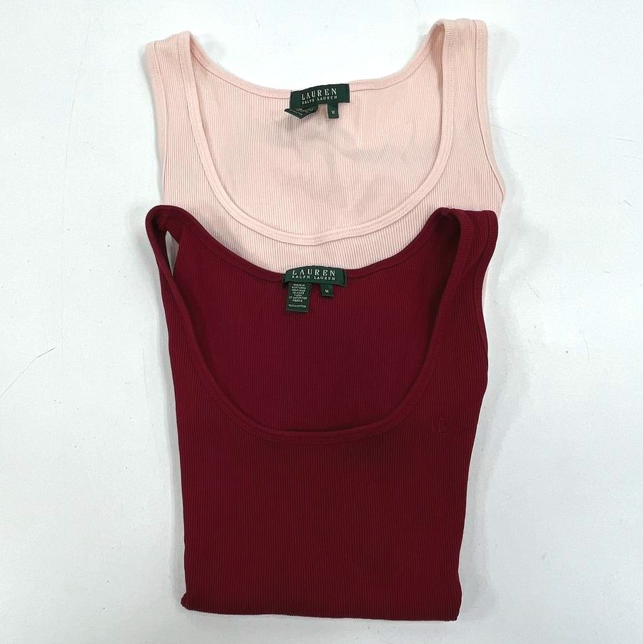 Vintage Y2K Lauren Ralph Lauren Red Peach Ribbed Tank Top Lot of 2 Women's M
