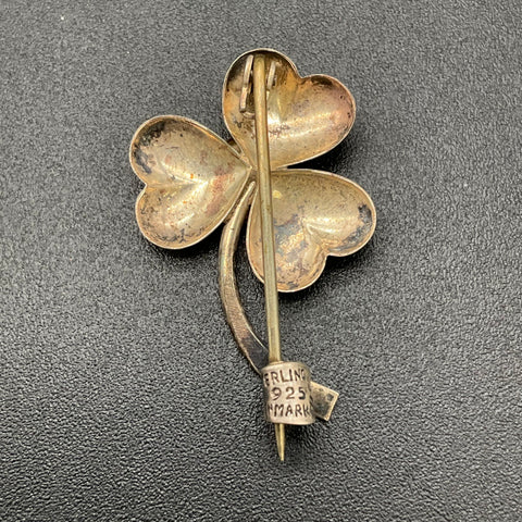 Vintage HS Denmark Sterling Silver 925 Clover Flower Pin Brooch 2.05g