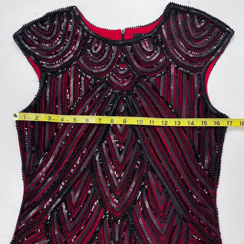 U&S Women's Burgundy Black Sequin Beaded Flapper Gatsby Fringe Dress Sz L
