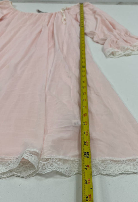 Vintage 70s Miss Elaine Lot 2 Pink Blue Antron Nylon Lace Nightgown Women's S