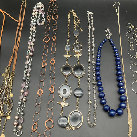 Vintage to Modern Costume Jewelry Necklaces Lot 1.4 Lbs Beaded Gold Silver Tone