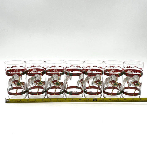 House of Lloyd Carousel Horse Christmas Tumblers 7 Piece Set 1990 Vintage 5 In