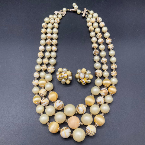 Vintage Mid-Century Faux Pearl & Beaded Jewelry Lot 4 Necklaces 2 Earrings Japan