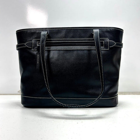 Dooney & Bourke Black Textured Leather Tote Bag Contrast Stitching Red Lining