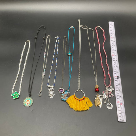 Eclectic Fashion Jewelry Lot of 9 Necklaces Beaded Tassel Owl Heart Pendants