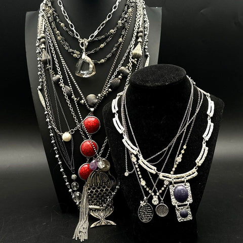Mixed Fashion Costume Necklace Jewelry Lot Silver Tone Rhinestone Fish Bib