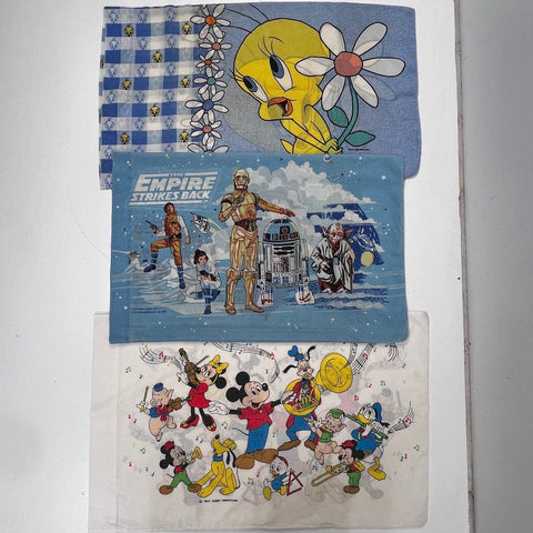 Vintage Character Pillowcase Lot Star Wars Disney Tweety Bird 3 Pieces 1970s-90s