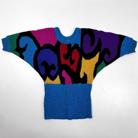 Vintage 80s A'Milano Abstract Color Block Batwing Sweater Sz M