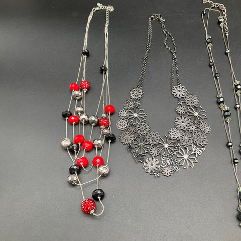 Silver Tone Fashion Jewelry Lot of 6 Statement Necklaces Heart Floral Bib