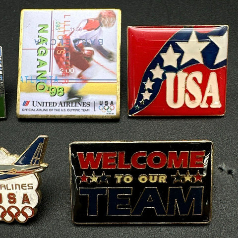 Vintage Olympic Pin Lot 7 Pieces United Airlines Atlanta 1996 Nagano USAFA