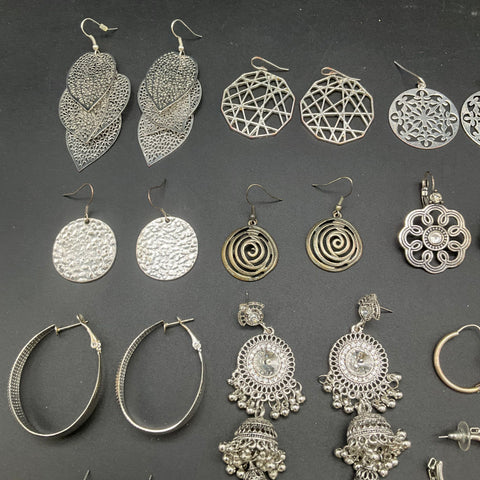 Silver Tone Fashion Earrings Hoops Dangles Boho Style Jewelry Lot 22 Pairs