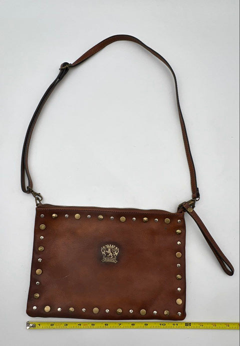 Pratesi Brown Leather Studded Crossbody Bag Clutch Made in Italy