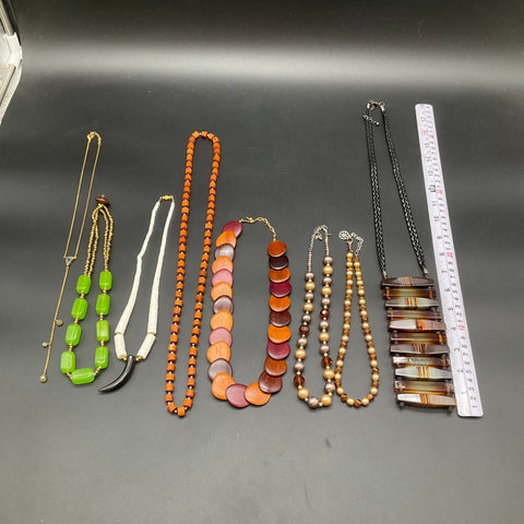 Boho Tribal Eclectic Jewelry Lot 8 Necklaces Wood Shell Beaded Natural Materials