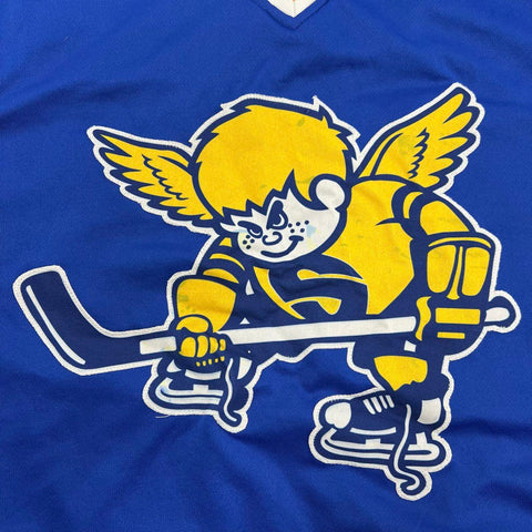 Minnesota Fighting Saints WHA Throwback Hockey Jersey Men's Blue MARK 24 Size XL