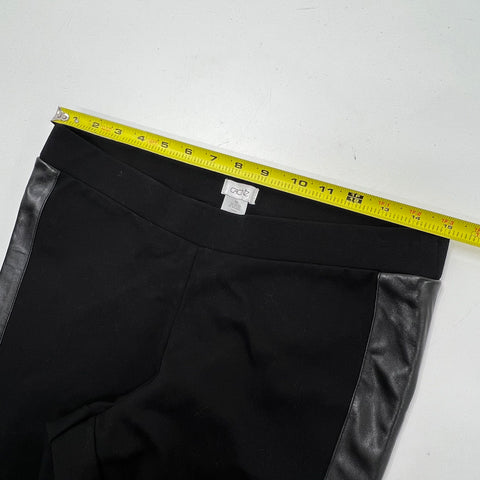 Cache NWT Black Faux Leather Stripe Tuxedo Skinny Leggings Womens Size 10