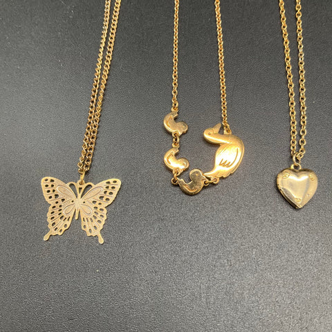 Vintage Gold Tone Children's Necklace Lot 5pc Avon Ducks Ronald McDonald Heart