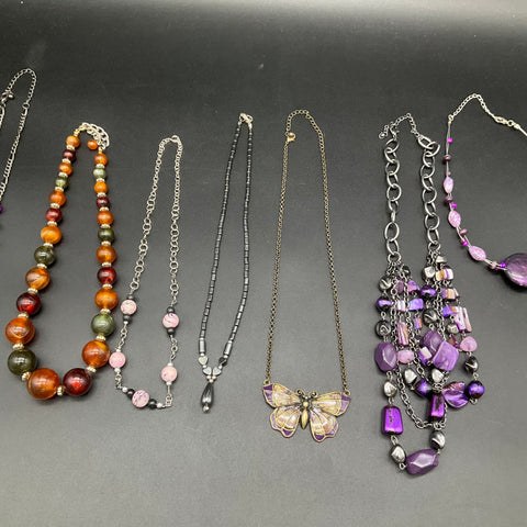 Mixed Costume Jewelry Necklace Lot of 8 Butterfly Statement Beaded Bohemian