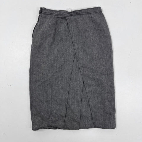 Vintage 90s Giorgio Armani Women's Gray Wool Pleated Midi Skirt Sz 12