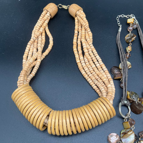 Vintage & Modern Statement Necklaces Jewelry Lot of 6 Beaded Wood Shell Boho