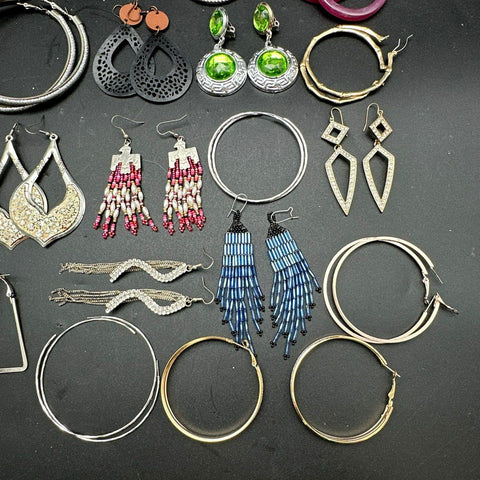 Vintage to Modern Costume Earring Lot 35+ Pairs Hoops Tassels Boho Beaded
