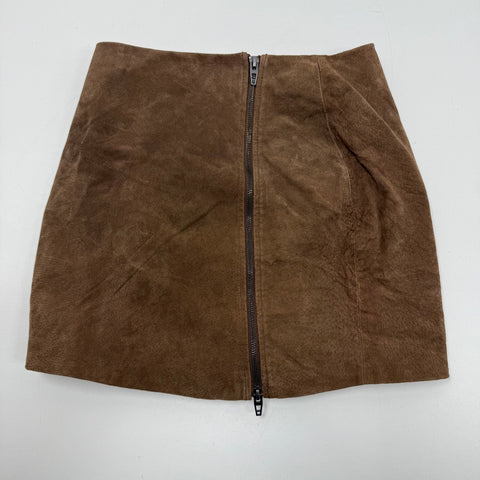 Blank NYC Brown Suede Leather Zipper Front A-Line Mini Skirt Women's Size 25