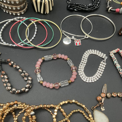 Vintage & Modern Jewelry Lot 30+ Mixed Bracelets Bangles Beaded Boho Cuff