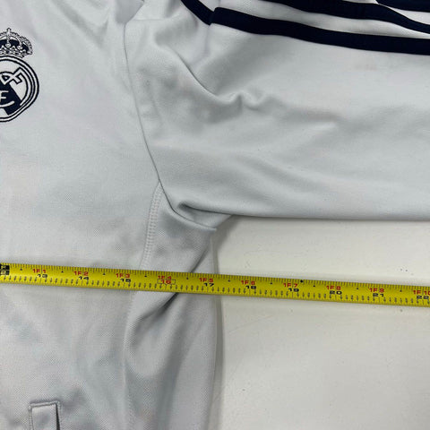 Adidas Men's White Real Madrid Anthem Soccer 3 Stripe Full Zip Track Jacket S