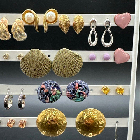 Vintage and Fashion Earrings Jewelry Lot 24 Pairs Gold Silver Tone Hoops Studs