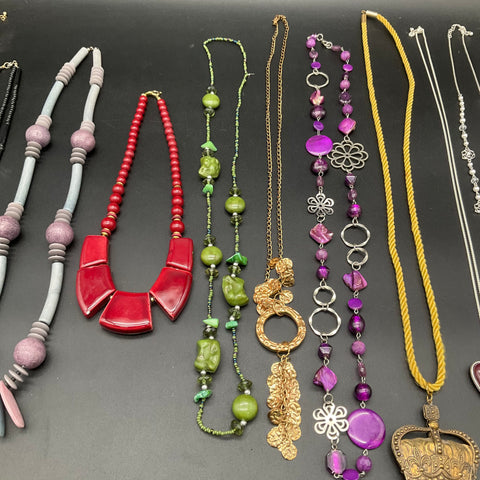 Vintage to Modern Costume Jewelry Lot 1 lb 10 Statement Beaded Necklaces
