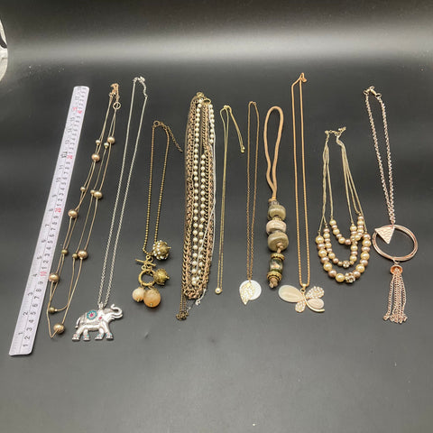 Fashion Statement Jewelry Lot of 10 Necklaces Faux Pearl Elephant Butterfly