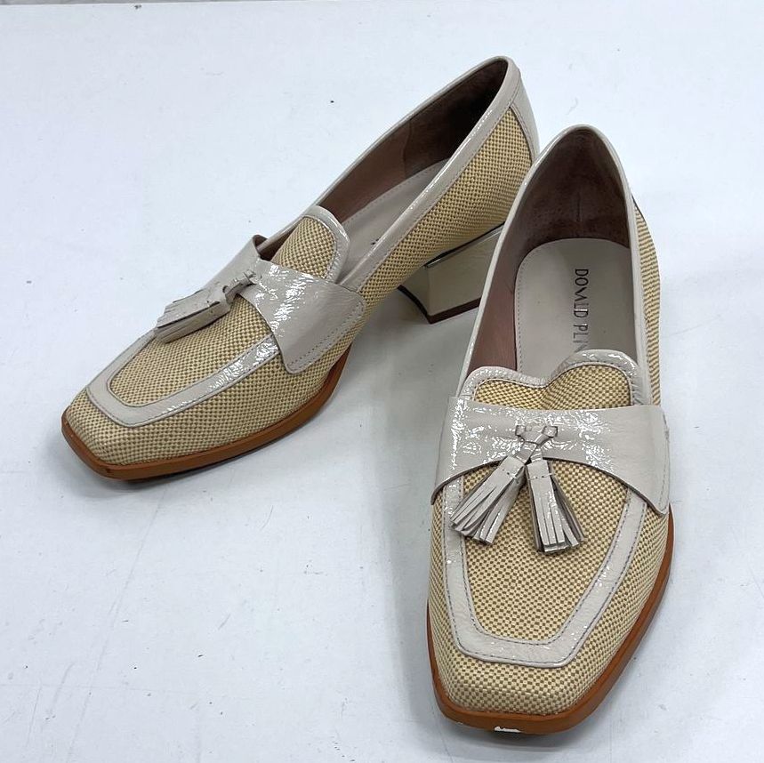 Donald Pliner Natural Woven Tassel Block Heel Loafers Womens Size 10