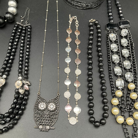 Vintage to Modern Costume Jewelry Lot 1 Lb Necklaces Owl Skeleton Hands