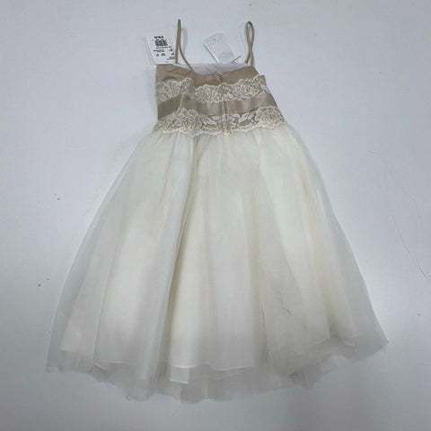David's Bridal NWT Girl's Flower Girl Dress Ivory Champagne Lace Beaded Sz 2T