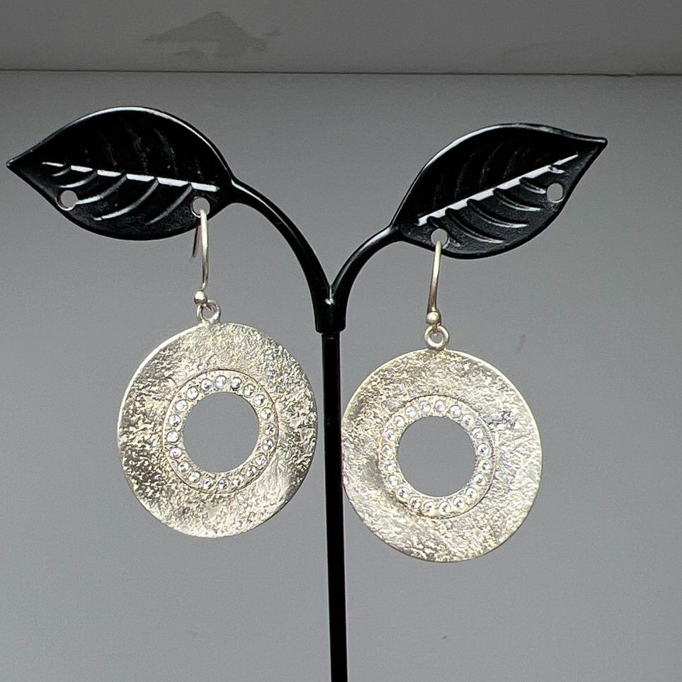 Silpada 925 Sterling Silver Circle Rhinestone Dangle Earrings 8.52g