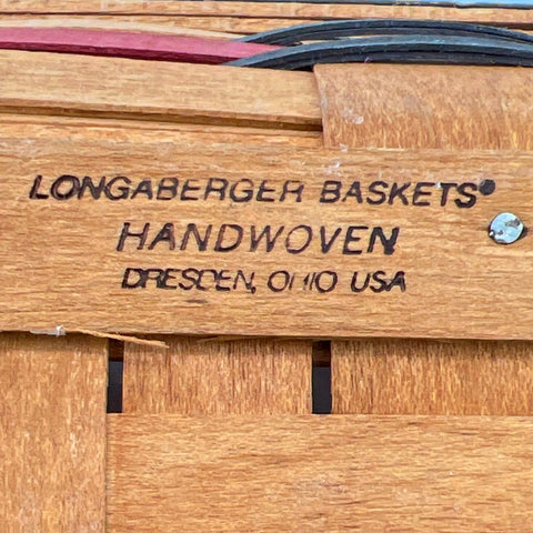 Longaberger Handwoven Basket Rectangular 1993 Leather Handles Red Blue Vintage