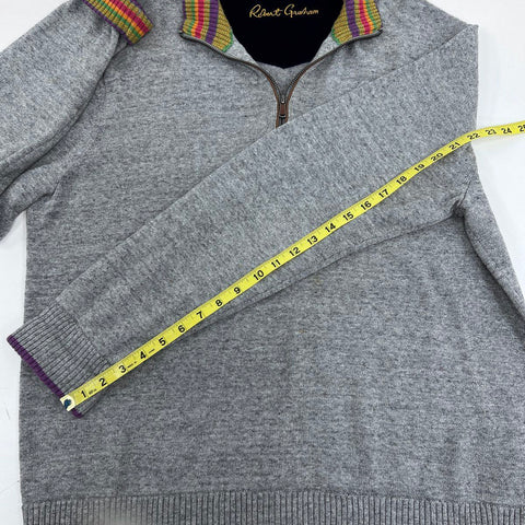 Robert Graham Men's Gray Striped Trim Quarter Zip Cotton Sweater XL