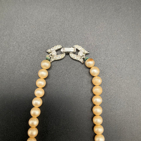 Vintage Trifari Simulated Pearl Necklace Rhinestone Clasp Original Box