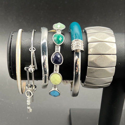 Silver Tone Bracelet Jewelry Lot of 13 J. Crew Bangle Cuff Stretch Rhinestone