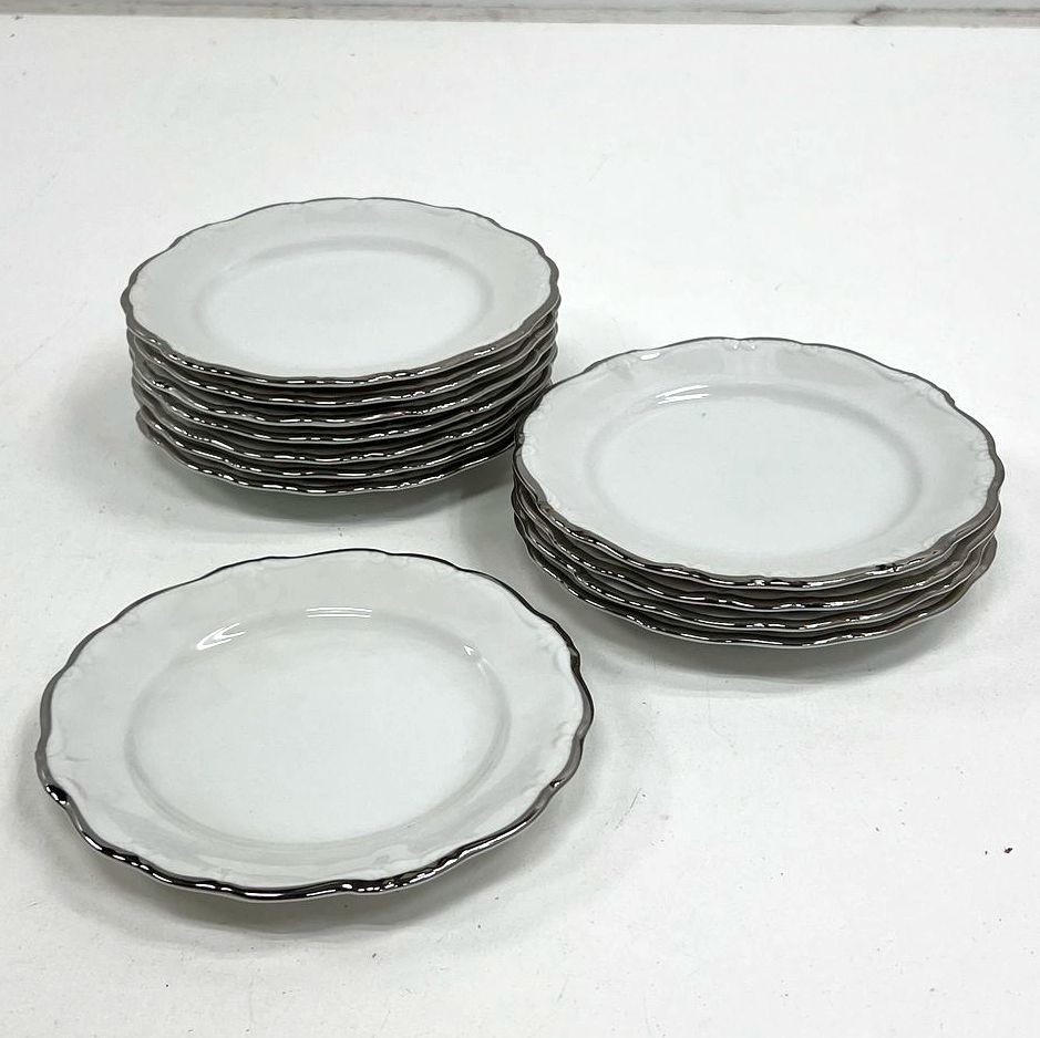 Vintage Johann Haviland Bavaria Baroque Platinum Trim Bread Butter Plates Lot